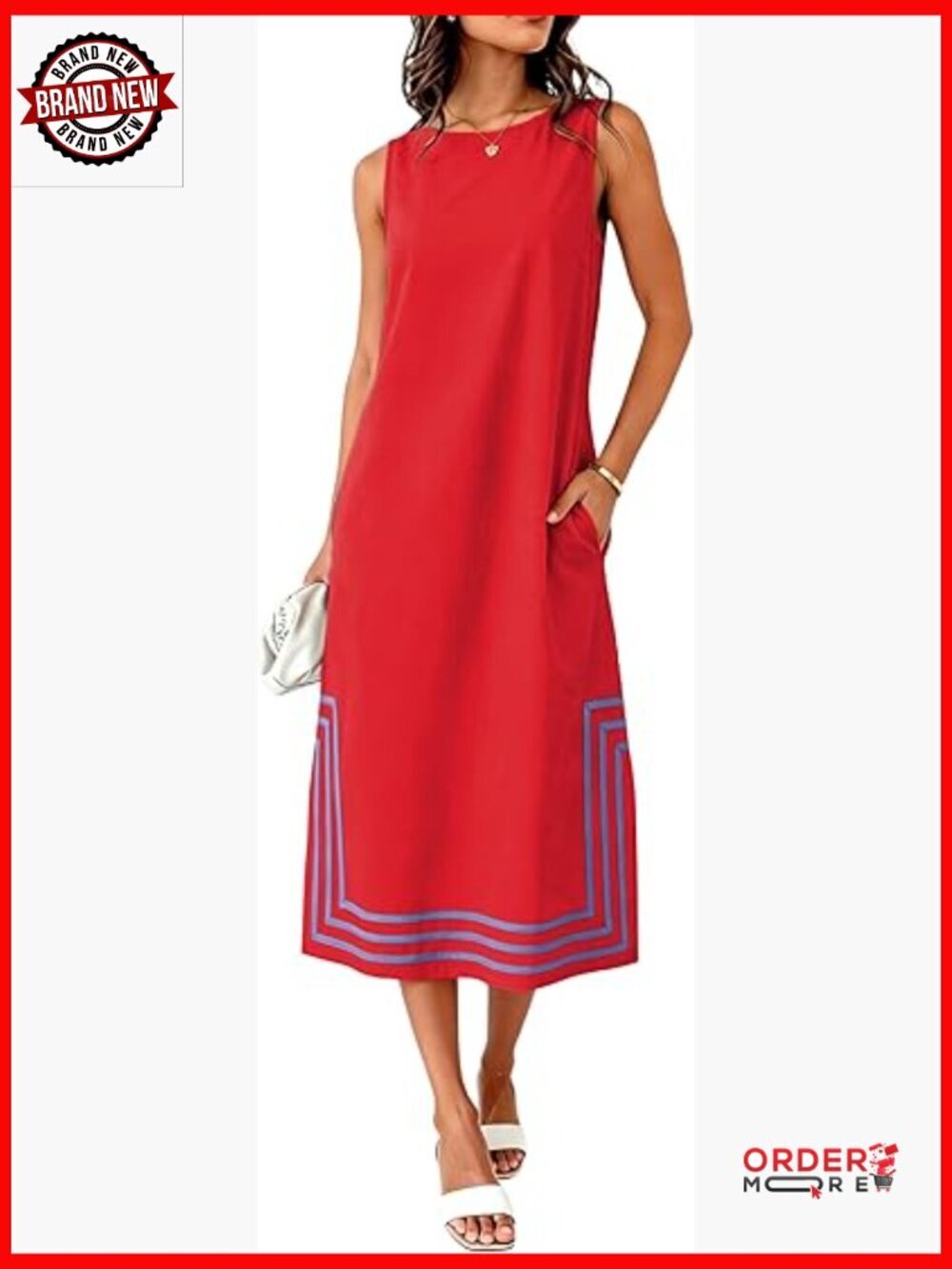 Boho Linen Maxi Dress Sleeveless Split A-Line Coverup with Pockets